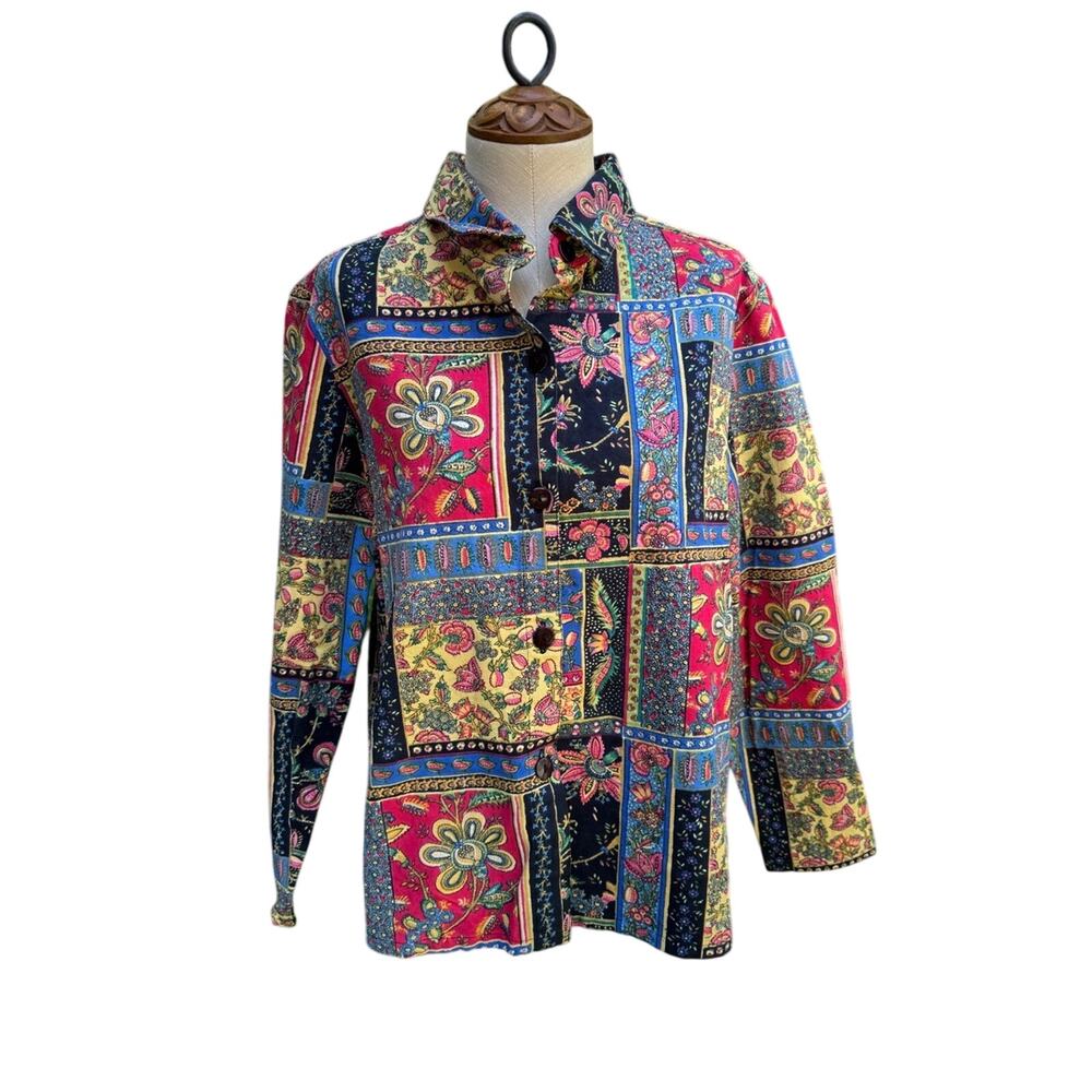 The Tog Shop Patchwork Print Soft Jacket Shirt Floral‎ Colorful Women's Medium